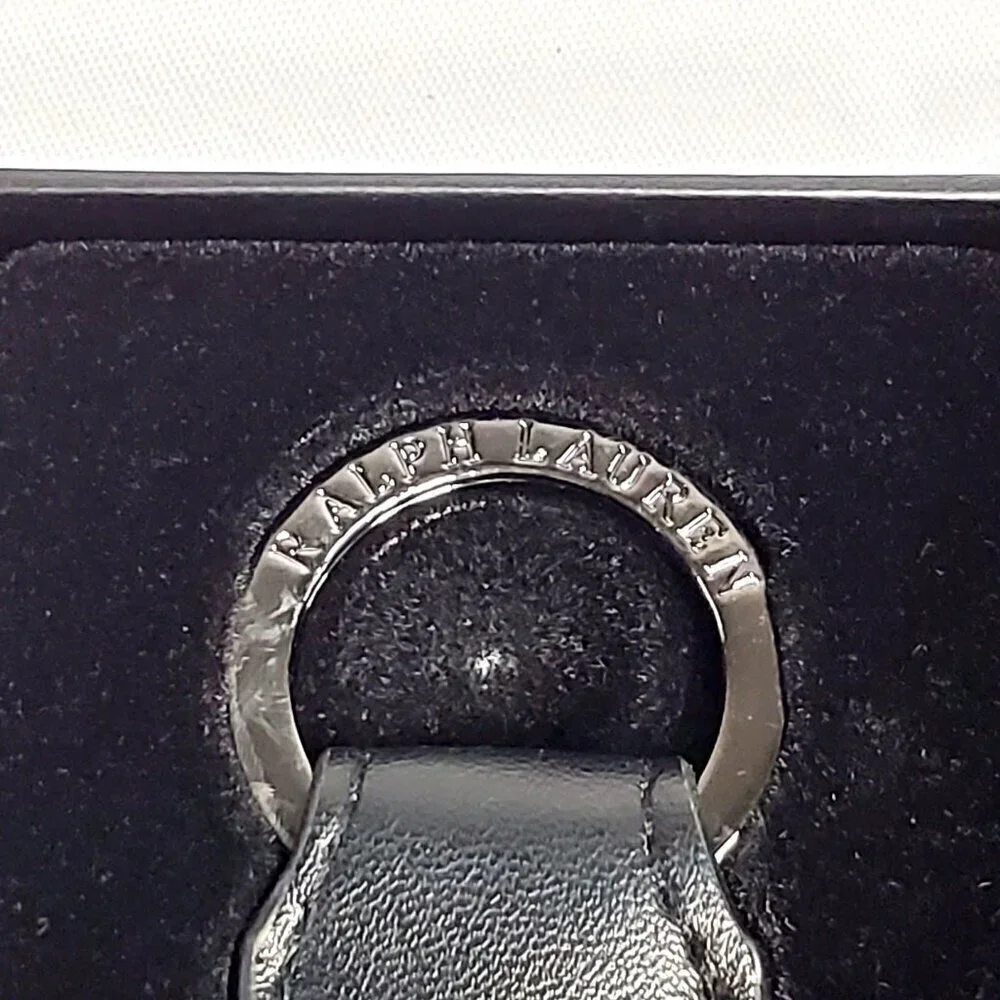 Ralph Laurens Black Diamond Club Leather Keychain Key Fob Ring In Gift Box 6.5